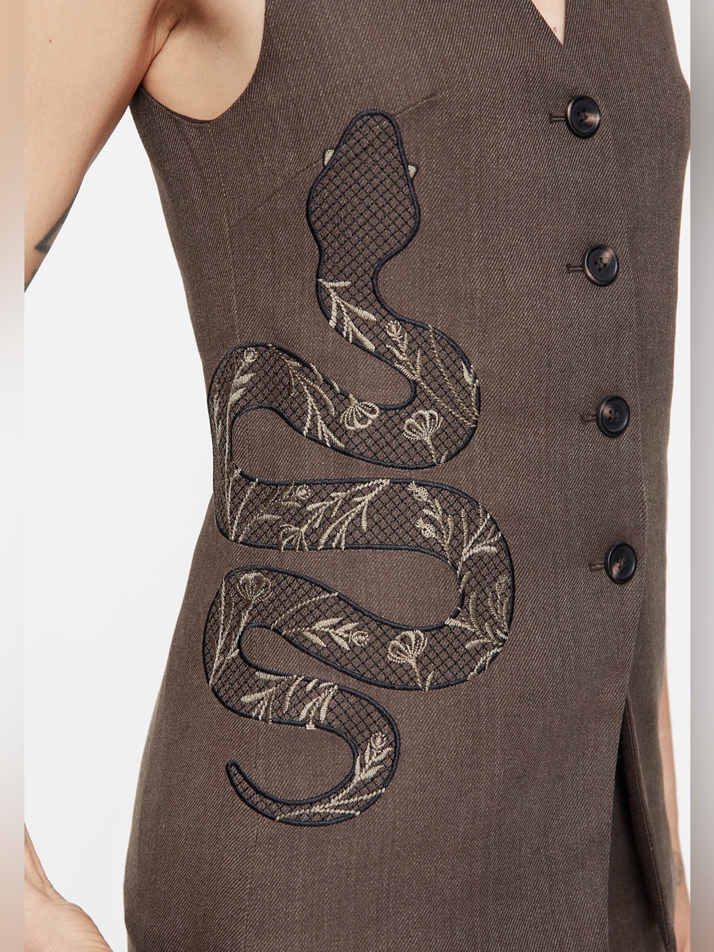 NWT Disturbia Gaia Linen Blend Snake Embroidered Longline Waistcoat US 16/UK 20 - Picture 2 of 8